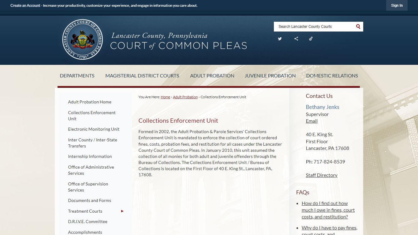 Collections Enforcement Unit - Lancaster County Courts, PA